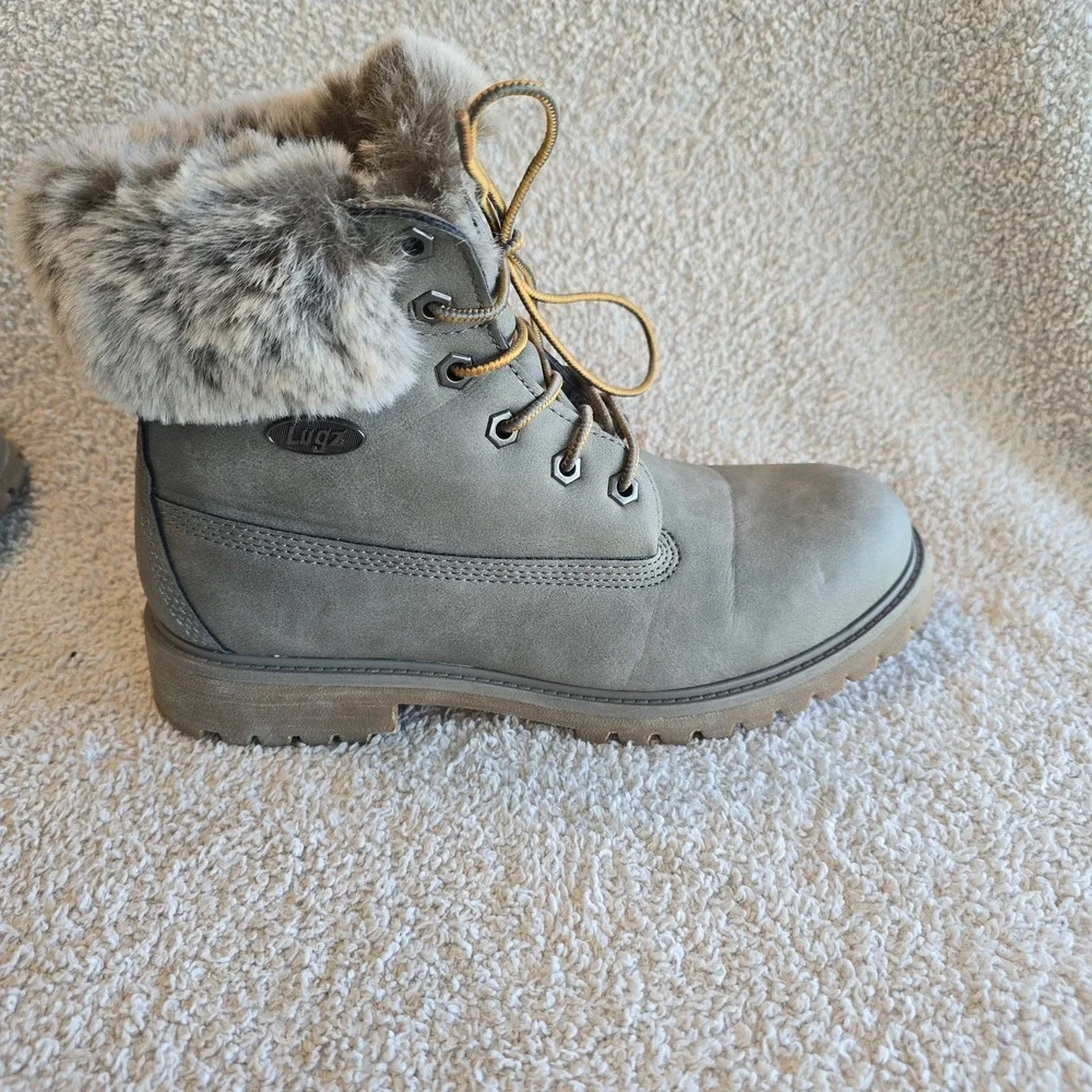 Lugz Convoy Fur-lined Lace-up Faux Seude Boots Gray Women's Size 9